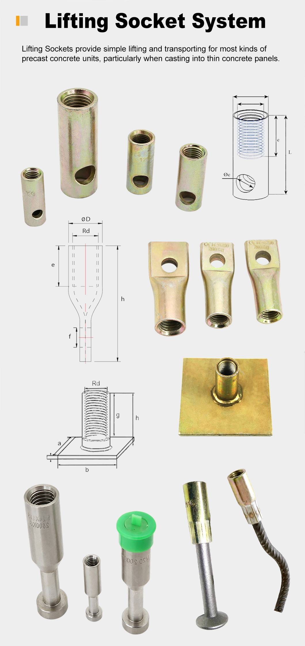 Solid Rod Fixing Crossbar Stainless Steel Socket Lifting Anchor for Precast Concrete