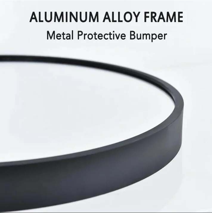 Black Round Aluminium Alloy Metal Framed Mirror for Decorative