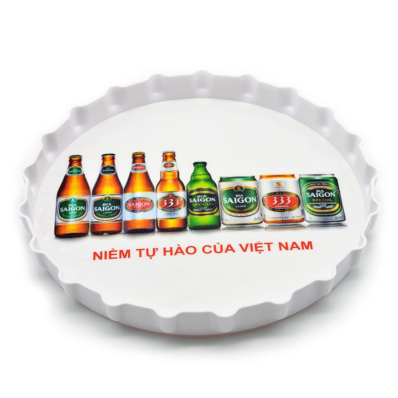 Plastic Round Anti Slip Bar Serving Tray with Printing Logo