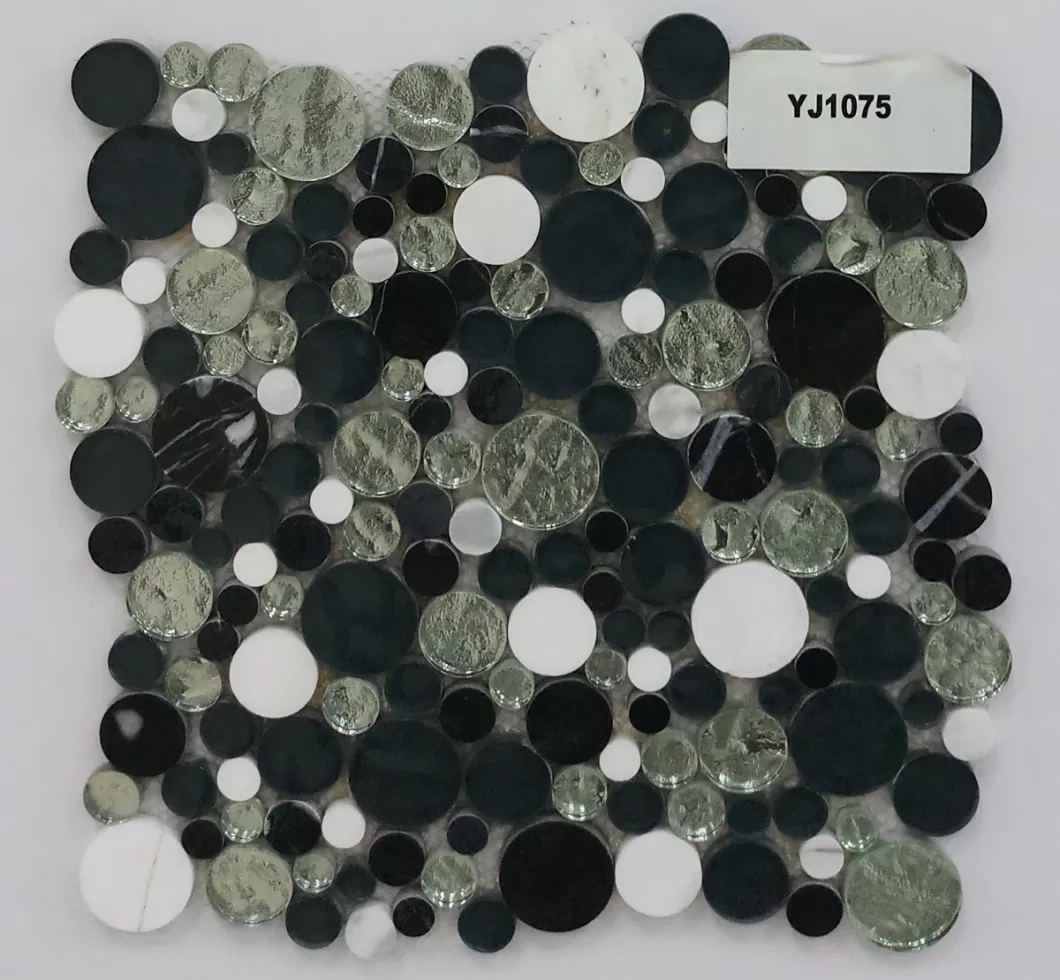 Round Glass Mix Carrara White Stone Mosaic with Wholesale Price