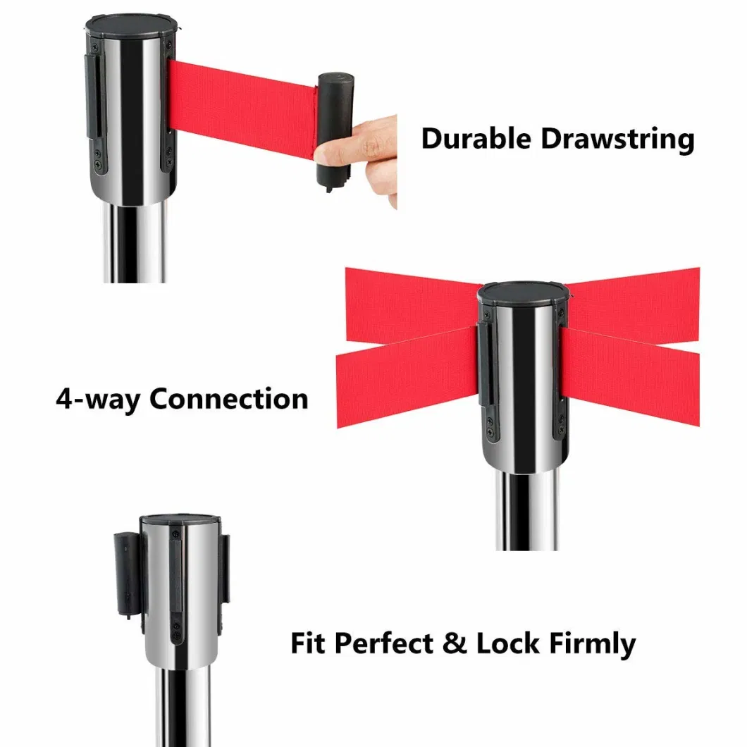 Heavybao Crowd Control Post Stainless Steel Tube Ribbon Retractable Guardrail