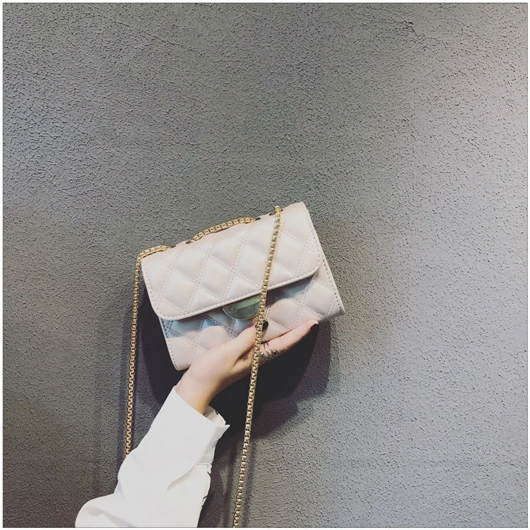 New Girls Solid Color Semicircular Lock Slung Rhombus Small Square Bag Fashion All-Match Shoulder Bag