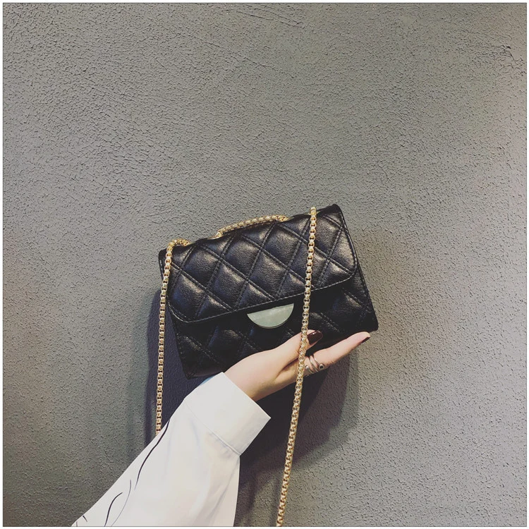 New Girls Solid Color Semicircular Lock Slung Rhombus Small Square Bag Fashion All-Match Shoulder Bag