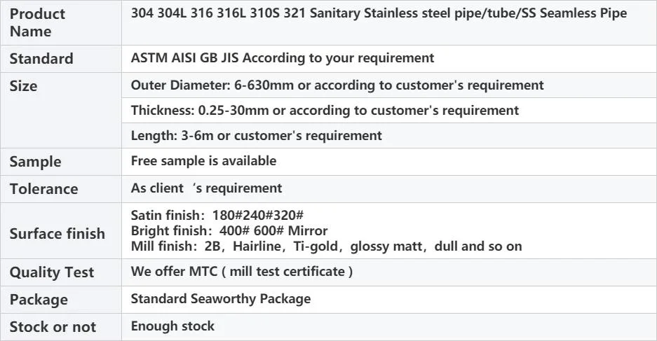 Customized Size JIS GB ASTM AISI Stainless Seamless Steel Round Tube Pipe