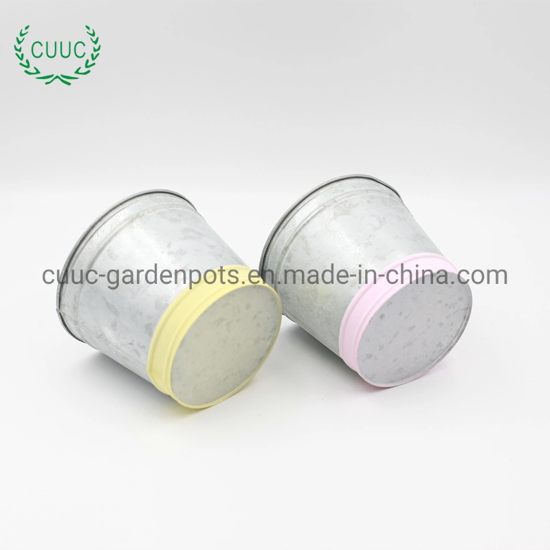 Yellow Color Round Shape Zinc Metal Flower Bucket