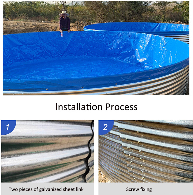 Galvanized Steel Plate Round Water Pond Tarpaulin Liner Aquaculture Fish Farming Tanks