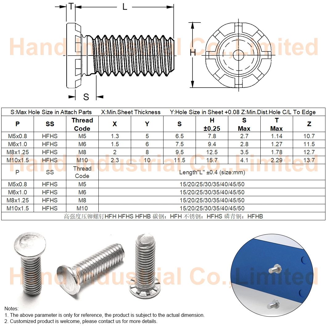 Metric Stainless Steel High Strength M6 Hfhs Round Head Self Clinching Studs