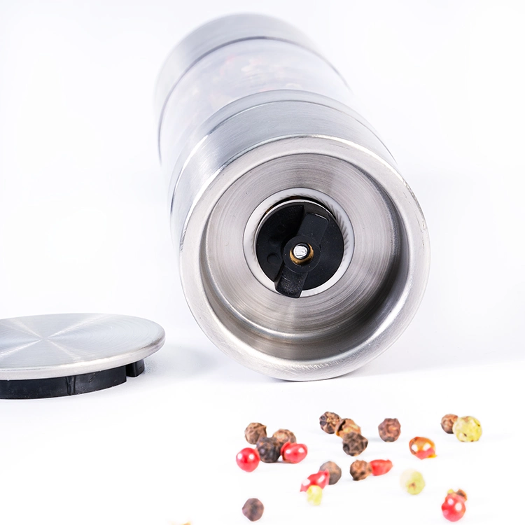 Round Stainless Steel Spice Mill Pepper Salt Grinder with Adjustable Rotary Grinding Thinckness