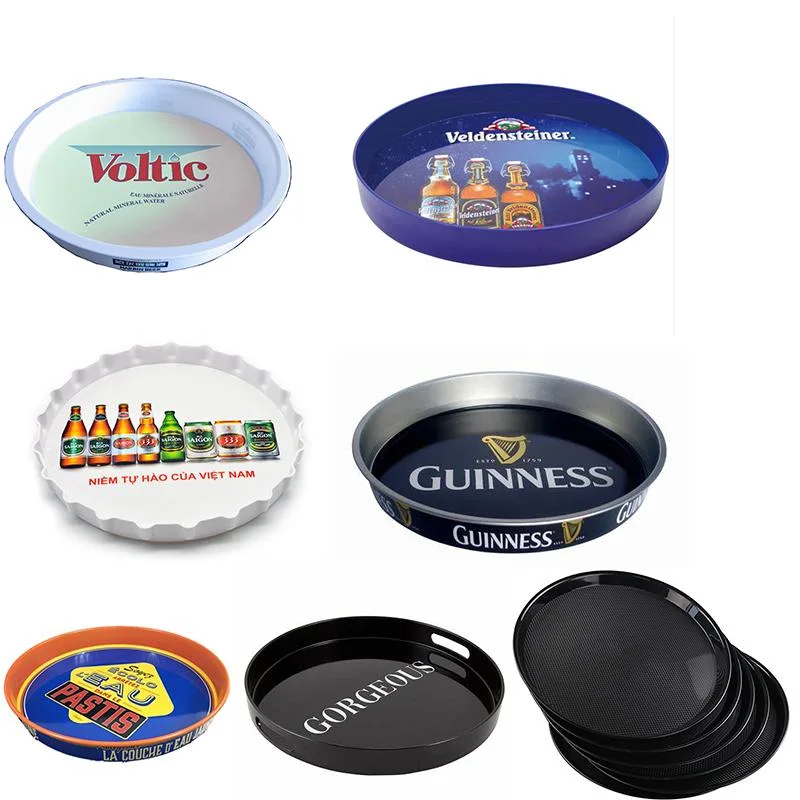 Plastic Round Anti Slip Bar Serving Tray with Printing Logo