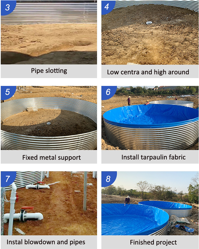 Galvanized Steel Plate Round Water Pond Tarpaulin Liner Aquaculture Fish Farming Tanks