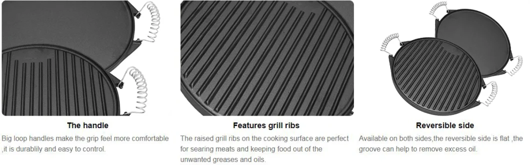 14 Inch Cast Iron Griddles Double Sided Round Baking Tray for Stovetop