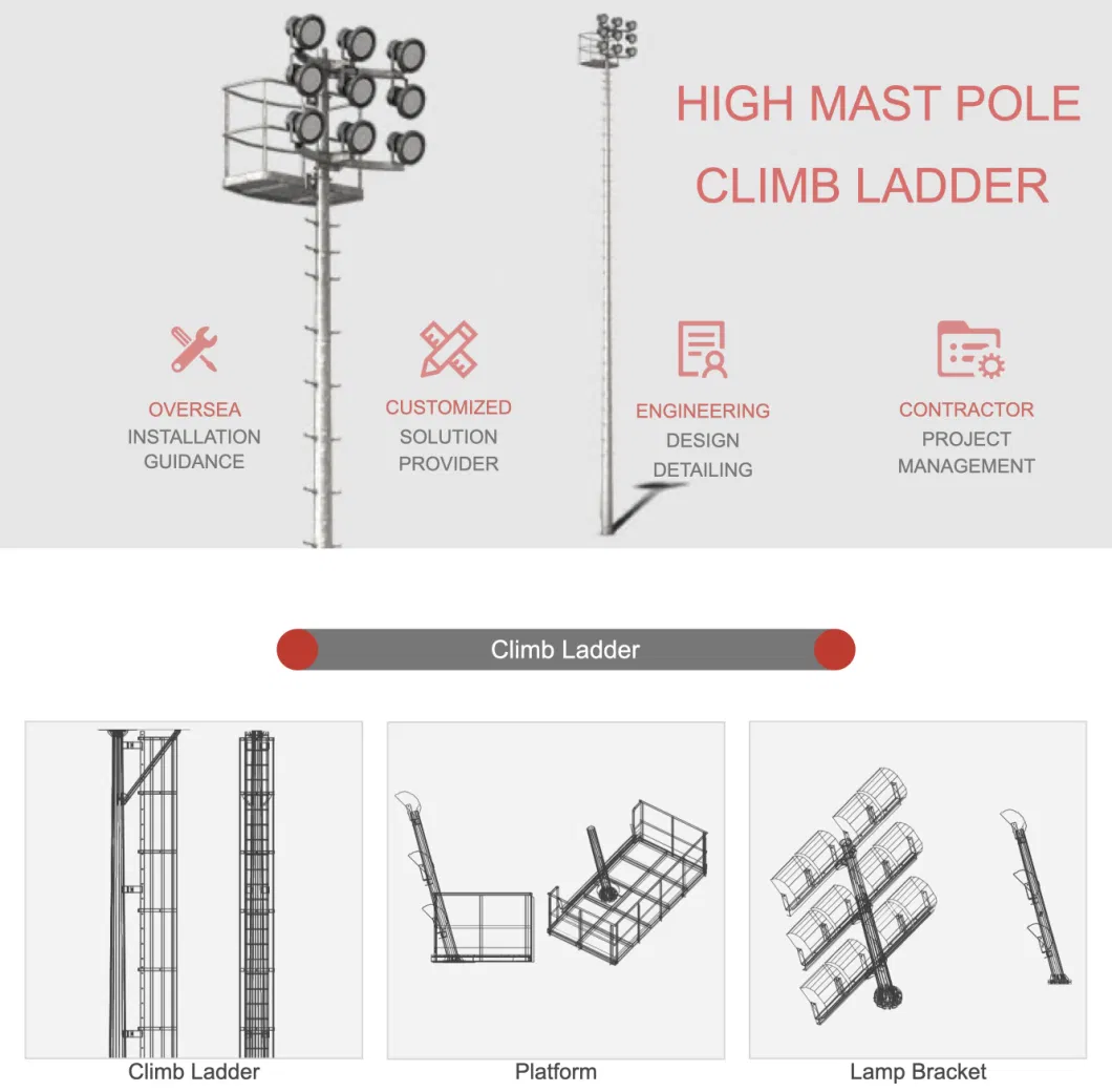 Stadium Spotlight/Floodlight 15m/18m/20m/25m/30m Galvanized Steel/Metal Solar/LED Street High-Mast Lighting/Lamp/Light Pole with Factory-Price