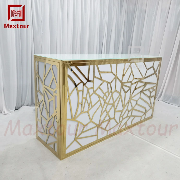 Gold Stainless Steel Frame with White Acrylic and LED Light Bar Table