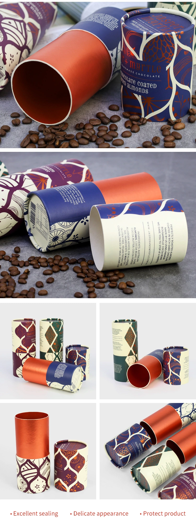 Custom Biodegradable Aluminium Foil Cardboard Round Box Food Paper Tube Tea Coffee Cookie Cylinder Paper Packaging