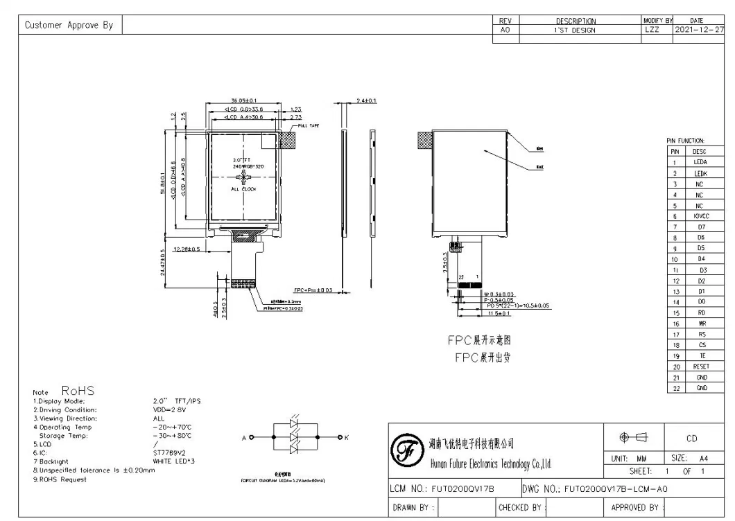 Future LCD 2.0 Round Inch 240X320 Resolution Panel TFT LCD