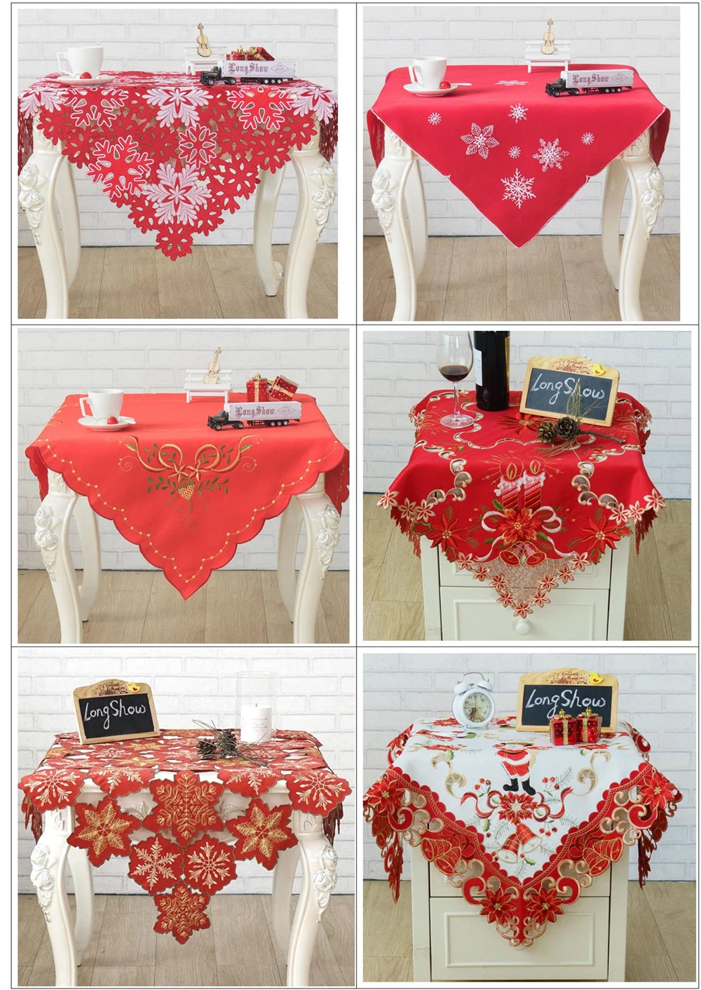 Round Christmas Satin Fabric Cutwork Embroidered Home Decorative Table Cloth