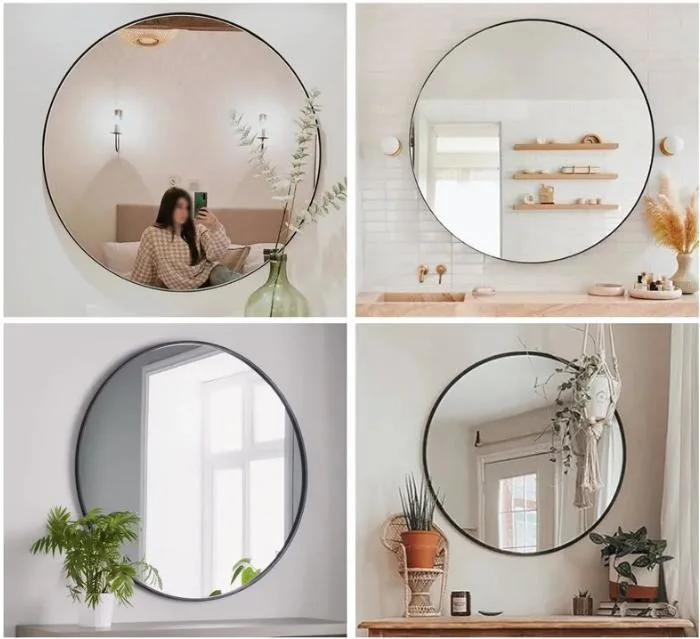 Black Round Aluminium Alloy Metal Framed Mirror for Decorative