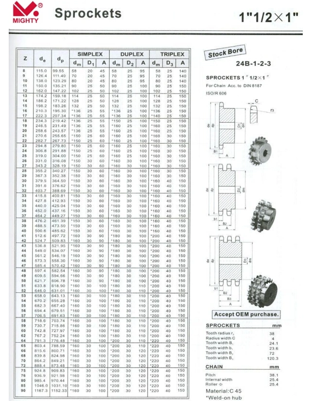 Steel C45 Plate Finished Bore Roller Chains Sprockets