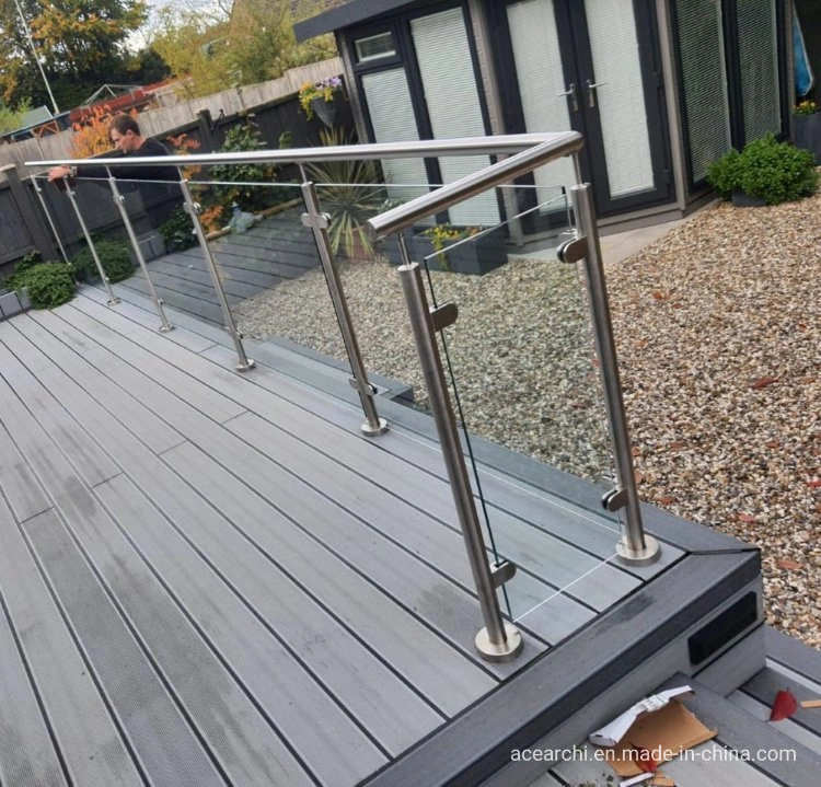 Ace Exterior Balcony Glass Railing Stainless Steel Round Baluster Handrail Design