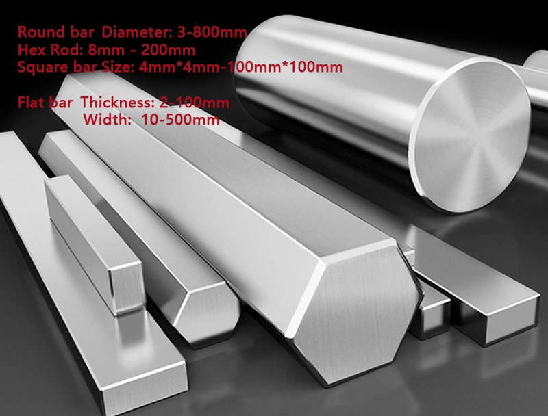 ASTM Hot Rolled SUS 201 Stainless Steel Bar 202 304 304L 314 316L Round Rod 8mm-500mm Diameter Polished for Construction S310 Flat Bar