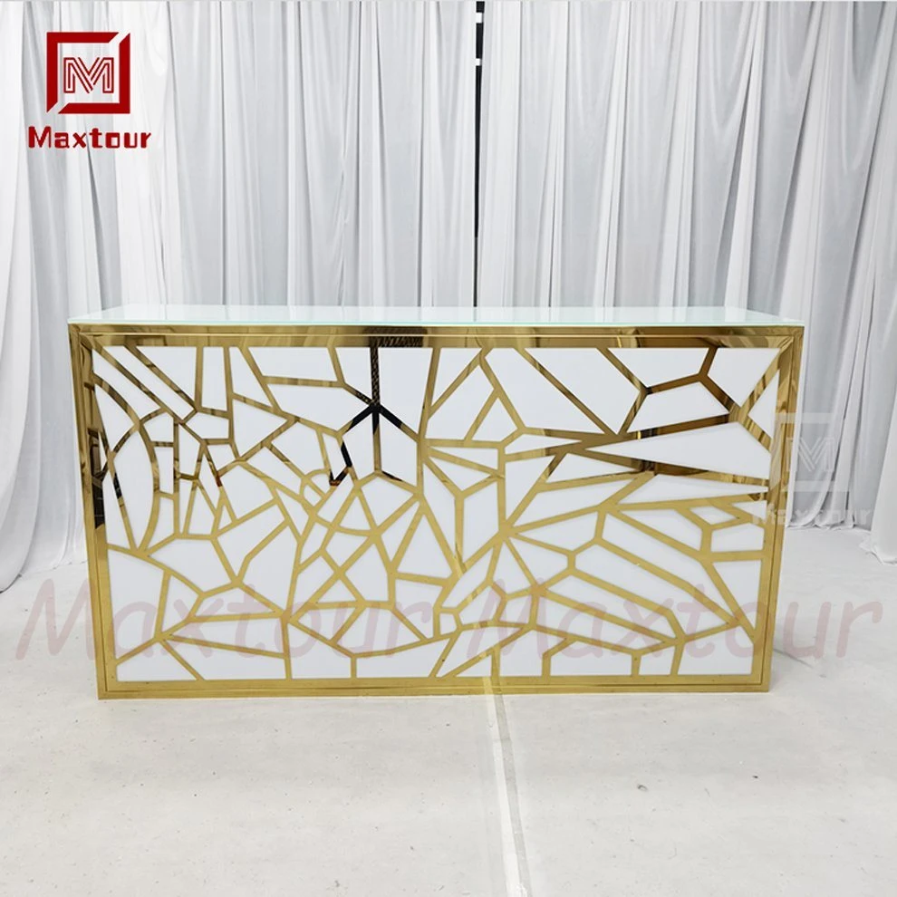 Gold Stainless Steel Frame with White Acrylic and LED Light Bar Table