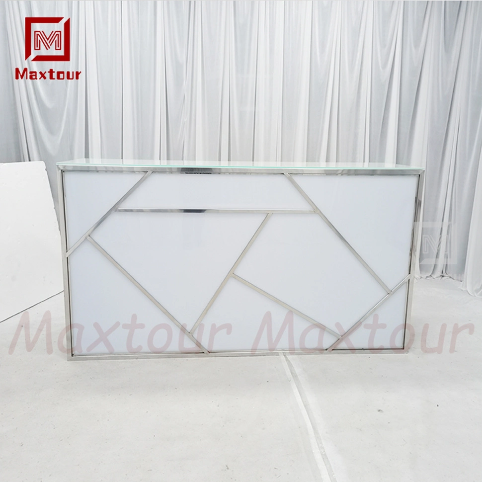 Gold Stainless Steel Frame with White Acrylic and LED Light Bar Table