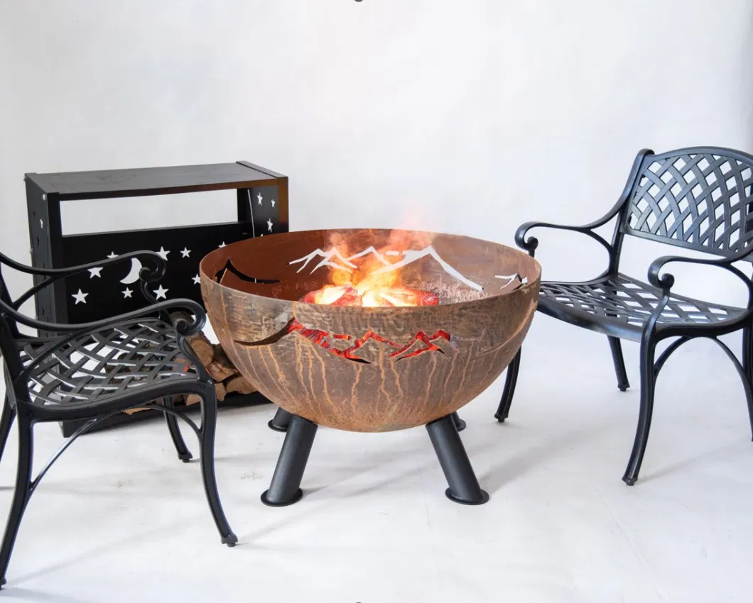 Round Fire Pit with Rusty Surface Effect and Laser Cutting out