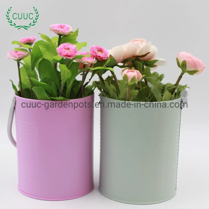 Colorful Metal Galvanized Round Green Flower Pot Planter Garden Pots for Garden Fence