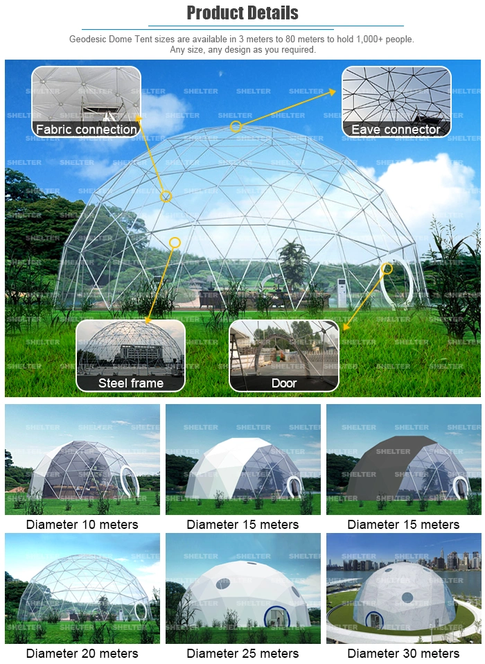 4-6 People Geodesic Dome Oval Dome Elliptical Dome for Luxury Campsite with Light Burner