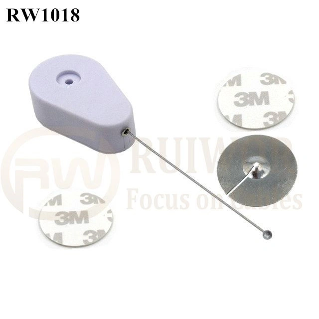 Retractable Security Tether Plus Circular Sticky Metal Plate for Product Retail Display