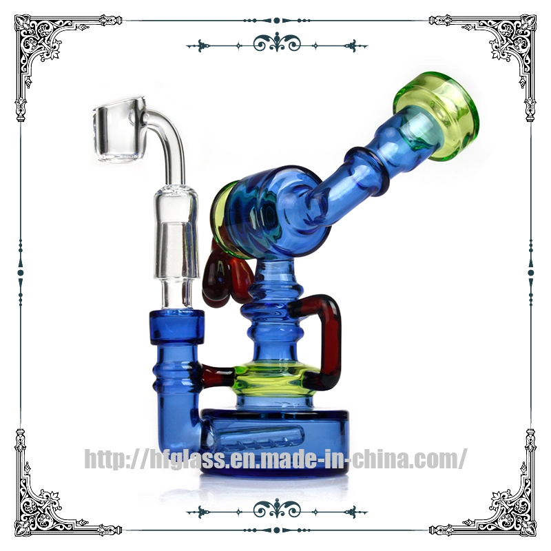 6 Inches Recycler Oil Rig DAB Colorful Hookah Quartz Banger Hand Blown Blue Percolater Bubbler Glass Smoking Water Pipe