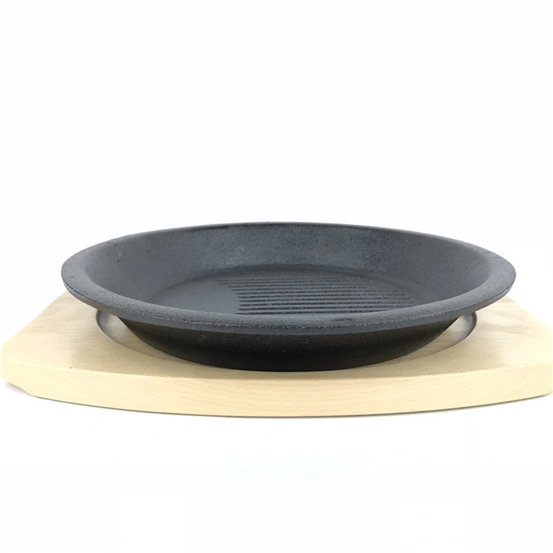 Round Sizzling Plate Pan Black Steak Board 24cm Cast Iron Plate