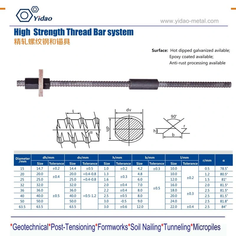 Y1050 Hot Rolled Thread Bar for Barra Helicoidal Mining