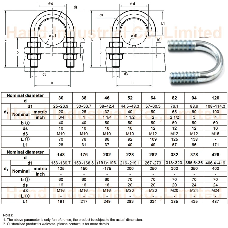 Stainless Steel Half Thread Round Bending U Bolt