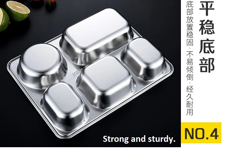 Stainless Steel Lunch Tray School Fast Food Canteen Divided Dinner Mess Plates