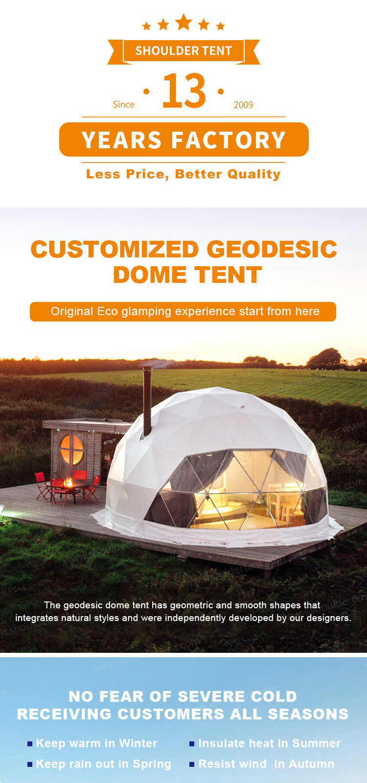 Light Steel Geodesic Dome Tent Kit Dome House for Glamping Camping Resort Hotel