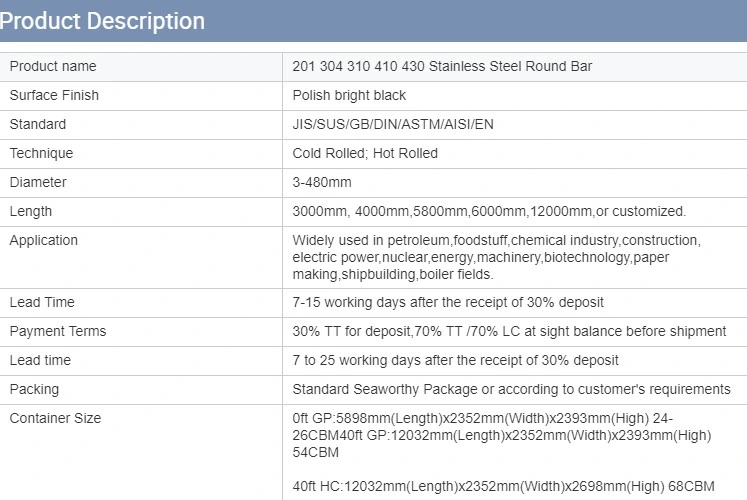 300 Series 1.2767 SUS 420f 422 431 Hexagon Stainless Steel Flat Round Rod Bar.