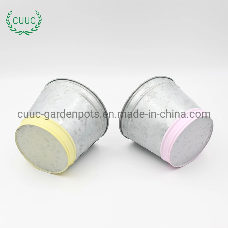 Yellow Color Round Shape Zinc Metal Flower Bucket