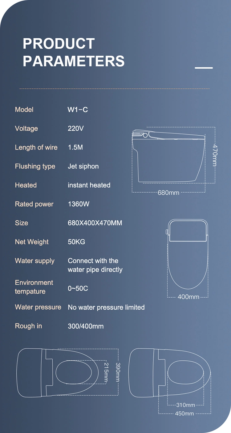 Chaozhou Yingjie Bathroom Furniture Sanitary Ware Intelligent Automatic Heated Smart Flush Toilet Ceramic S Trap Siphonic Toilet