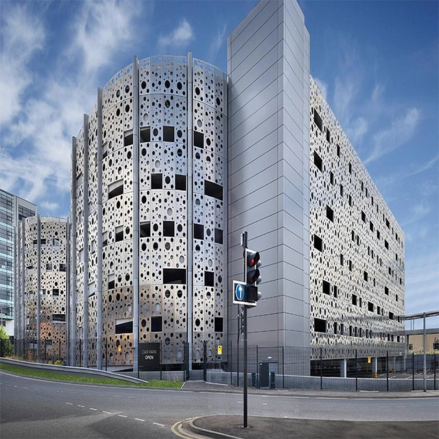 Round Hole Perforated Metal Facade with Landscape Motifs Aluminium Facades