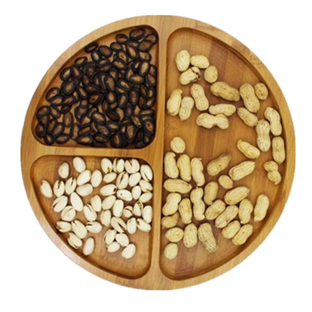 Home Kitchen Bamboo Round Plate Divided Appetizer Plate Snacks Tray