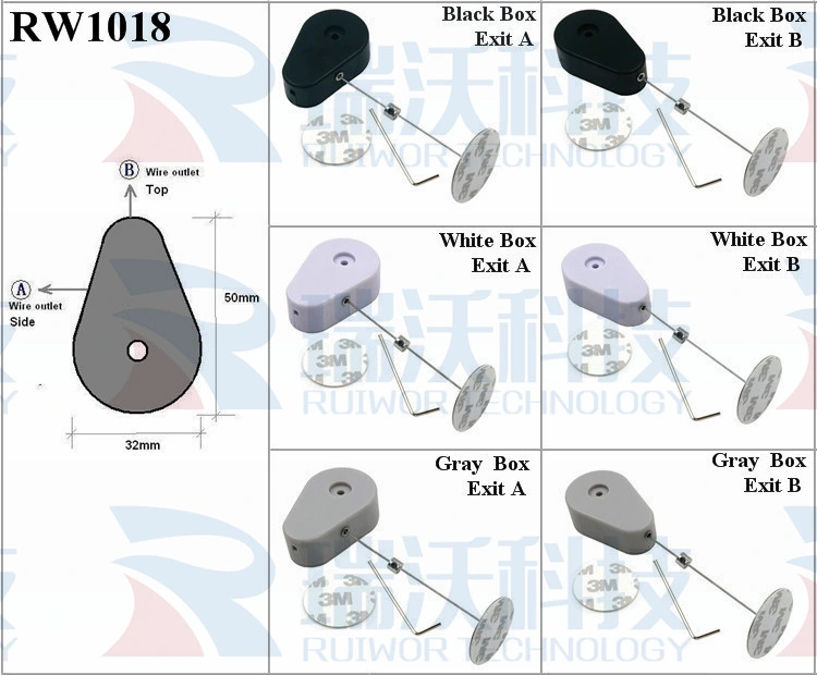 Retractable Security Tether Plus Circular Sticky Metal Plate for Product Retail Display