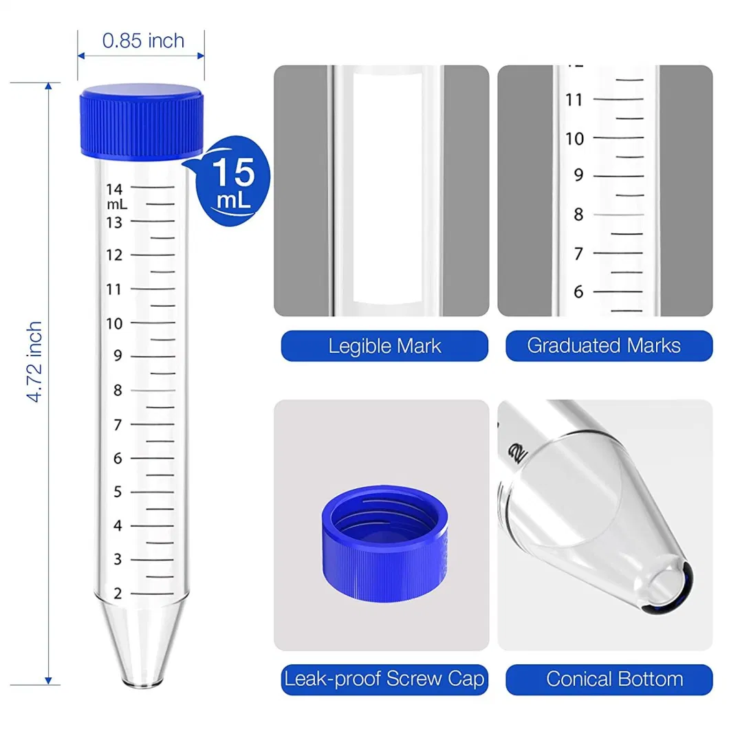 Lab Medical Use 15ml Conical Falcon Tube Centrifuge Tube with Blue Cap