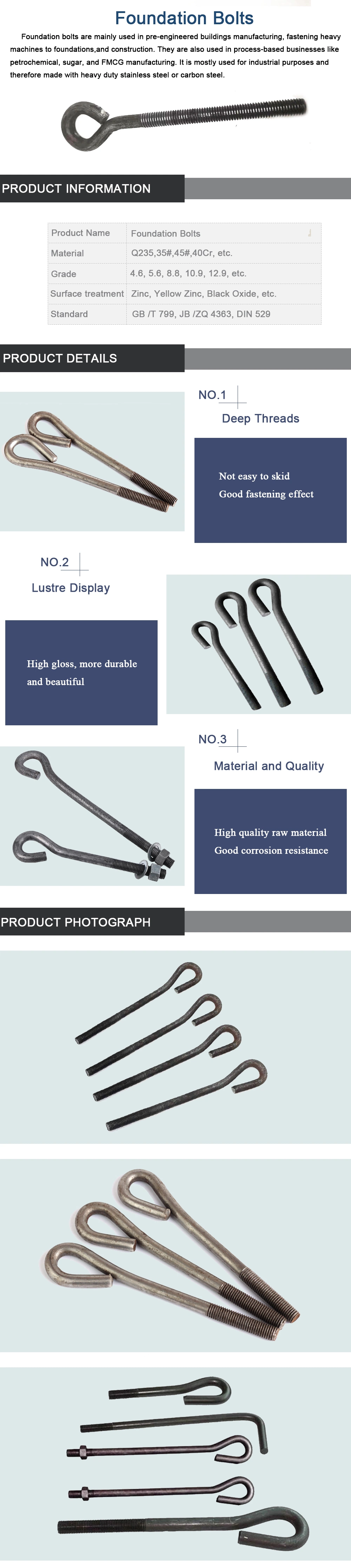 DIN529 Rib Plate Foot Bolts Ground Foot Filaments Ground Foot Bolts Eye Bolt in Concrete Foundations