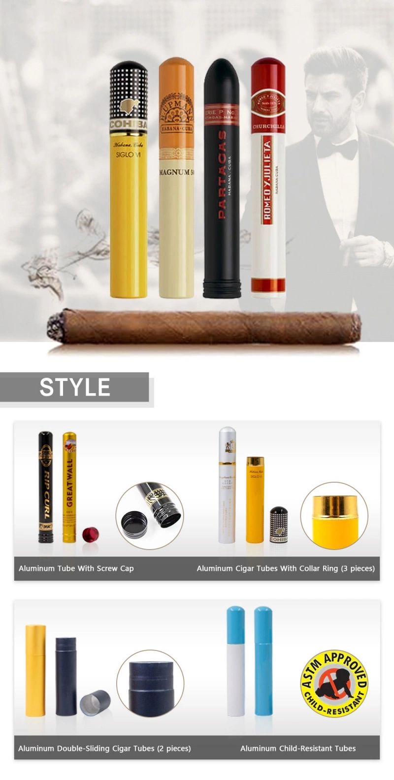 Customized Empty Durable Round Waterproof Metal Tube Aluminum Cigar Tube Packaging