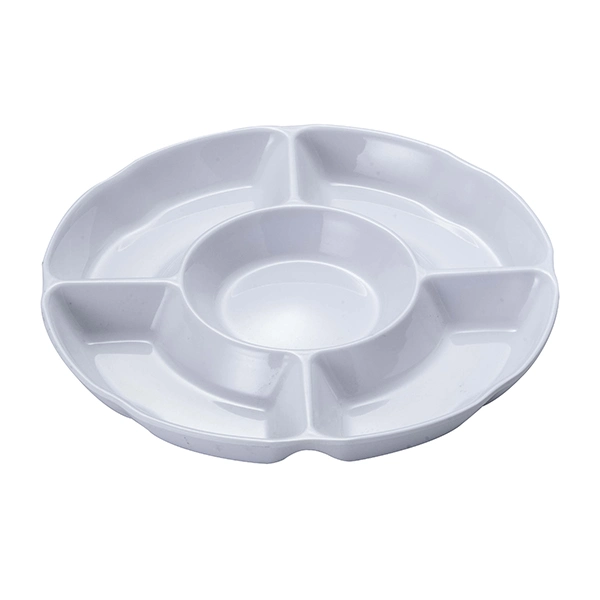 5-Divided Plate Melamine Round Plate Restaurant White Plate