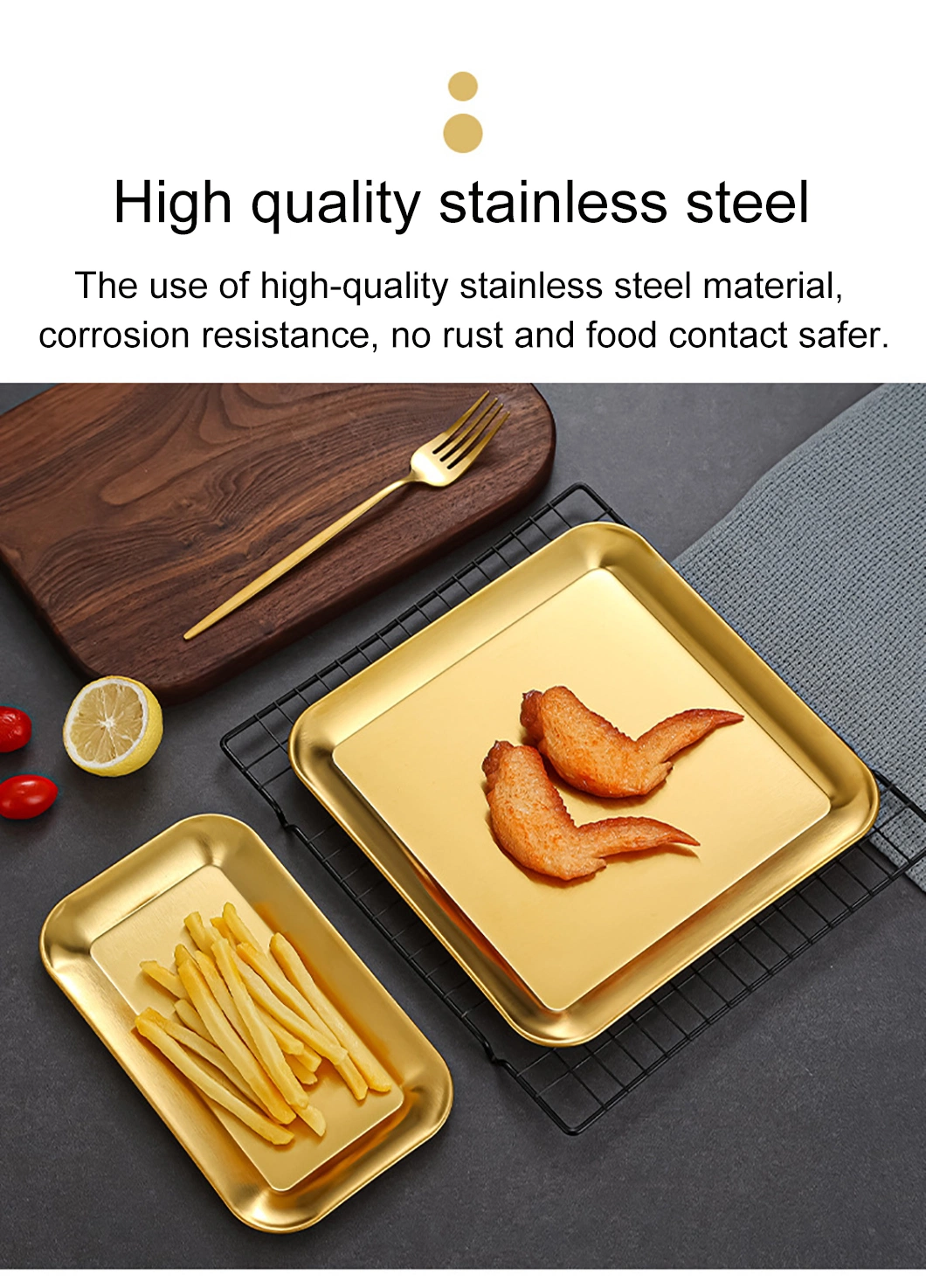 Wholesale Korean Style Tray Restaurant Flat Serving Stainless Steel Food Tray