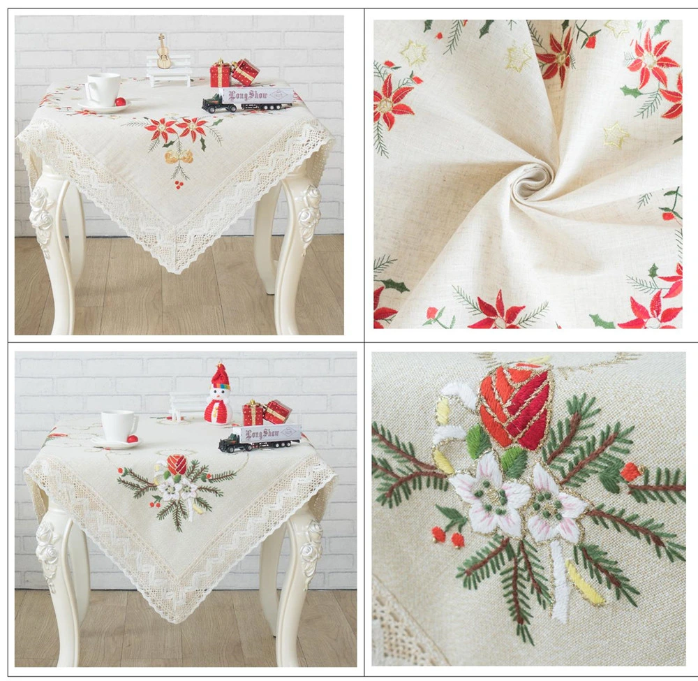 Round Christmas Satin Fabric Cutwork Embroidered Home Decorative Table Cloth