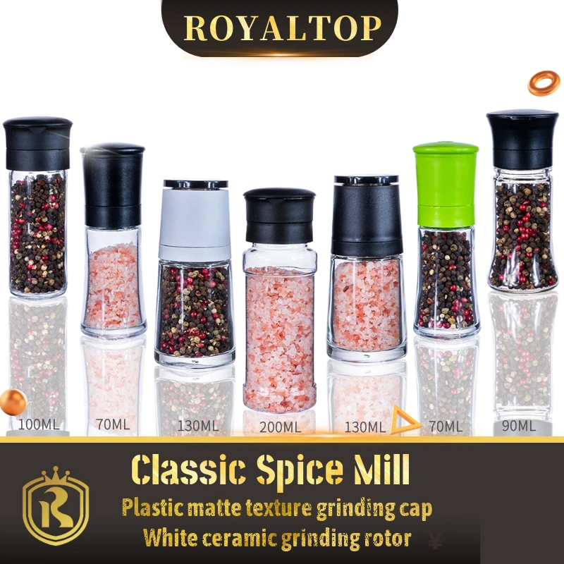 Round Stainless Steel Spice Mill Pepper Salt Grinder with Adjustable Rotary Grinding Thinckness