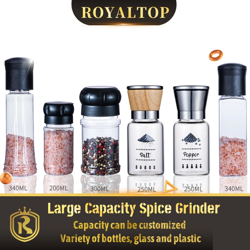 Round Stainless Steel Spice Mill Pepper Salt Grinder with Adjustable Rotary Grinding Thinckness